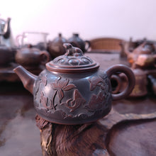 Load image into Gallery viewer, HandMade Golden Toad Teapot with Nine Fishes & Lotus Good Luck for Drinking Tea 180ml-250ml