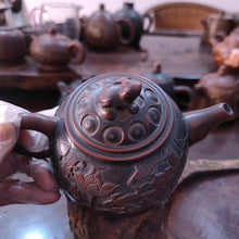 Load image into Gallery viewer, HandMade Golden Toad Teapot with Nine Fishes & Lotus Good Luck for Drinking Tea 180ml-250ml