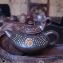 Load image into Gallery viewer, Handmade Nixing Clay Three-Ldgged Tripod Teapot Carved with Buddhism Xinjing Carving 220cc