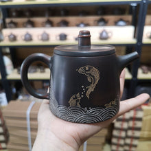 Load image into Gallery viewer, Chinese Qinzhou Nixing Pottery Teapot 100% Handmade Healthy Nixing Clay Teapots with Traditional Fish on Tea Pot 220cc