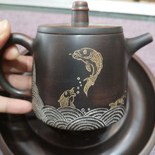 Load image into Gallery viewer, Chinese Qinzhou Nixing Pottery Teapot 100% Handmade Healthy Nixing Clay Teapots with Traditional Fish on Tea Pot 220cc