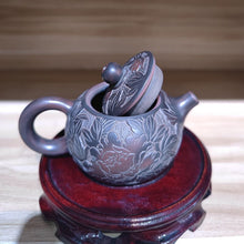 Load image into Gallery viewer, Hand Carved HuLu/ Peony Good Luck Nixing Pottery Mini Xishi Pot 120CC Personal Brewing Chinese Tea
