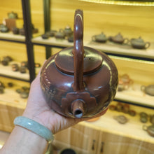 Load image into Gallery viewer, Big Size Nixing Pottery Handle Teapots Carved with Xinjing Buddha 600ml Chinese Kettle
