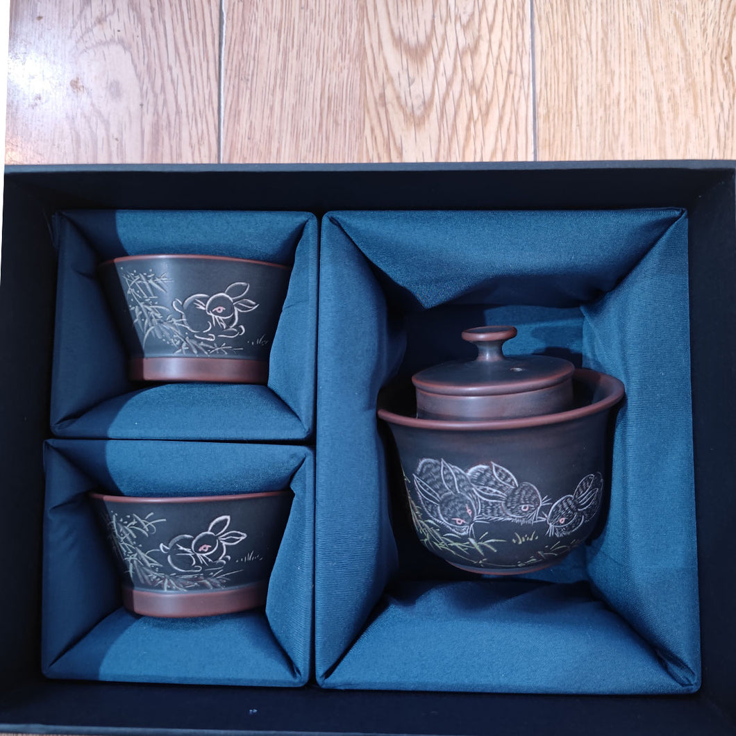 180-200ml Elegant Gaiwan Set Easy Using Pot Nixing Pottery Zodiac Rabbit Pots