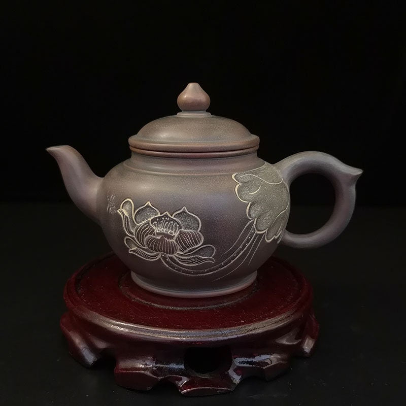 Handmade Xiaoying Teapots with Relief Lotus Hand Carving 200cc