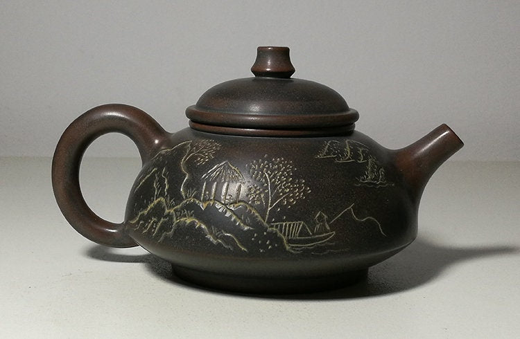 Chinese Nixing Clay Teapots with Landscape Carved for Brewing Kongfu T ...