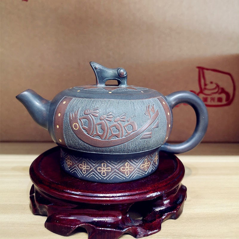 100% Handmade Kung Fu Authentic Tea Kettles Nixing Pottey Bronze Drum ...