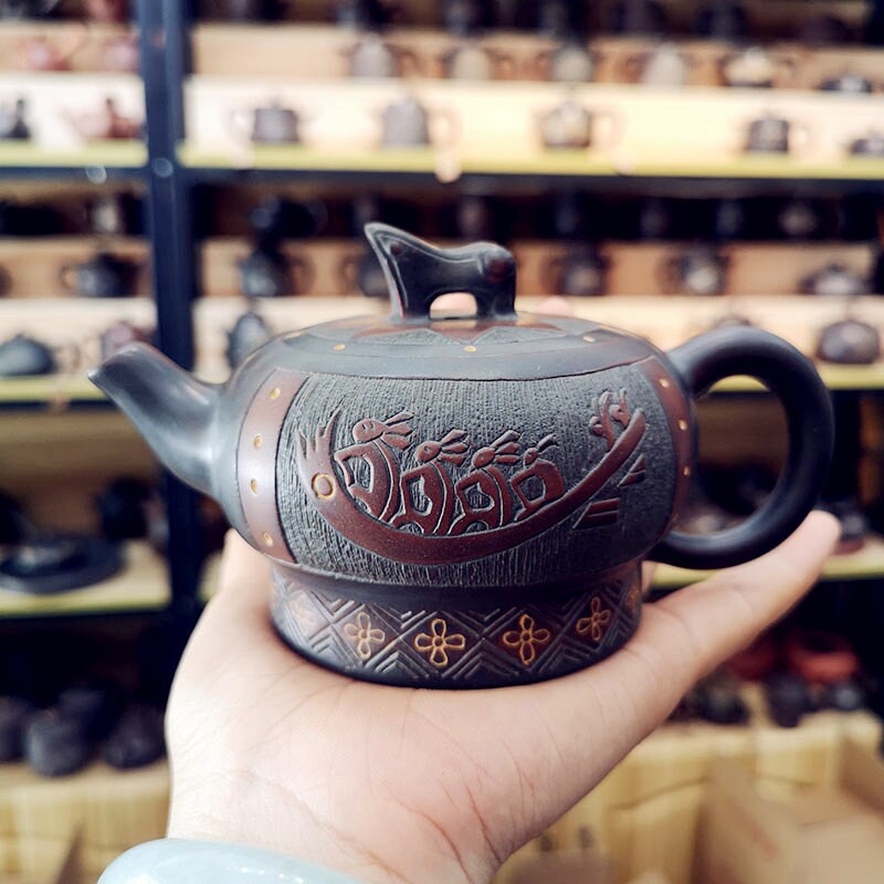 100% Handmade Kung Fu Authentic Tea Kettles Nixing Pottey Bronze Drum ...