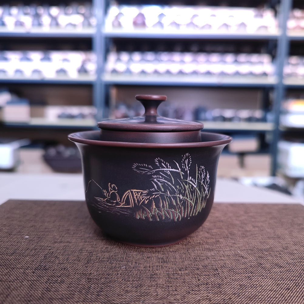 180-200ml Landscape Elegant Gaiwan Teapot Set Easy Using Pot Nixing Clay 坭興陶